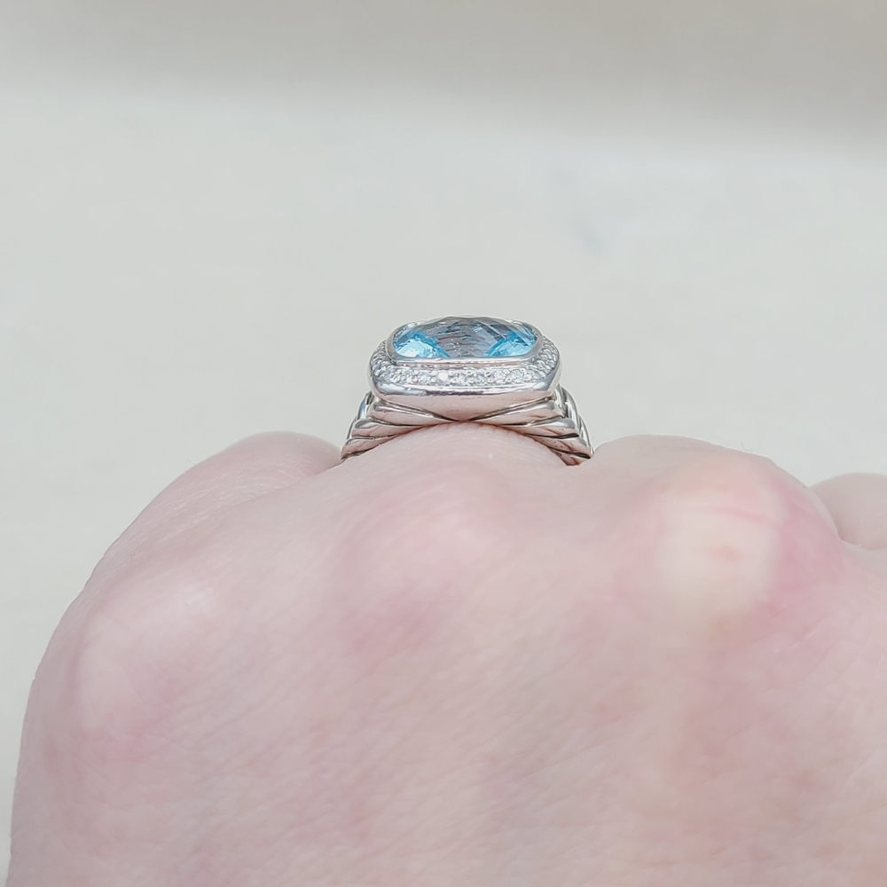 David Yurman Albion Ring With Blue Topaz And Diamonds - Picture 10 of 13